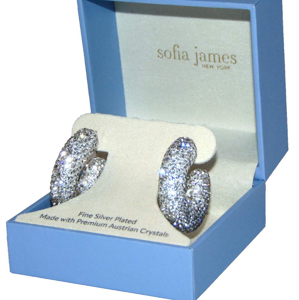 Sofia James NY Crystal Hoop Earrings Silver Plated Austrian Pave NIB